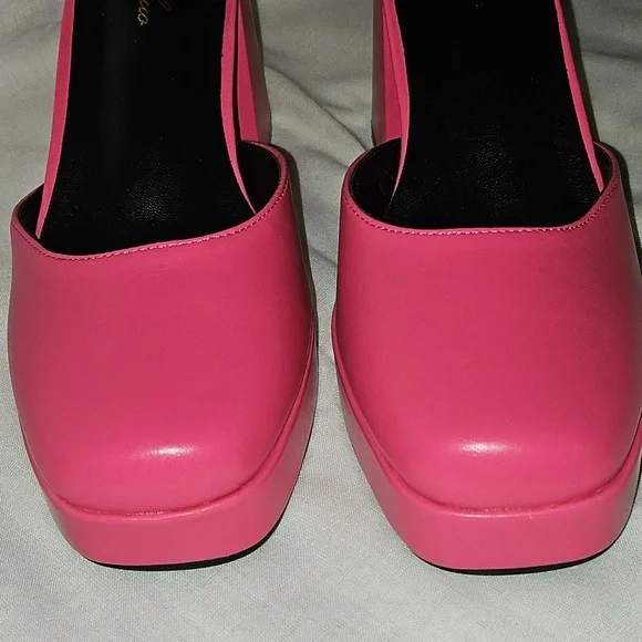 🟢 Pink Square Toe Chunky Heels Maryjanes Size 8 - Picture 5 of 9
